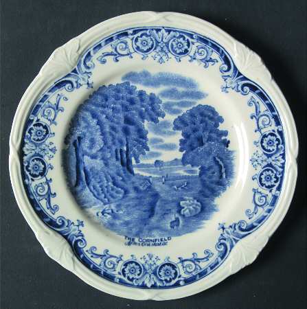 Scenes After Constable Blue (Vine Edge, White) by Grindley