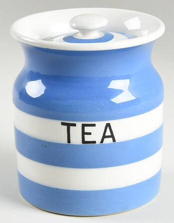 Cornish Blue White (Shield and TG Green Stamp) Tea Canister & Lid