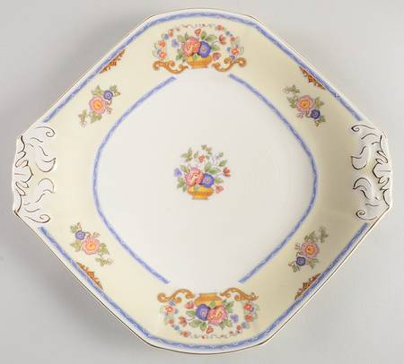 Valois (Gold Trim) Square Handled Cake Plate