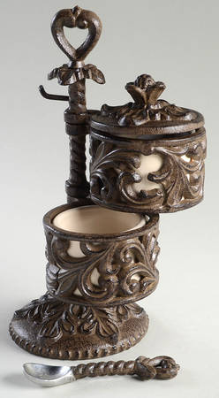 Cream Salt and Pepper Cellar & Spoon with Stand
