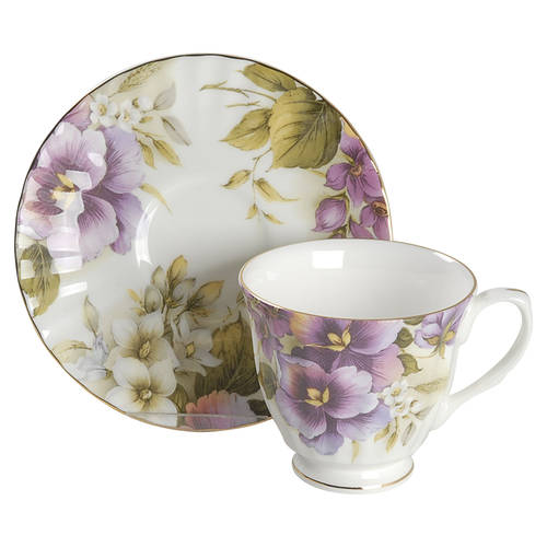 Pansy Footed Cup & Saucer Set