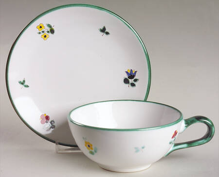 Scattered Blossom Green (Coupe) Flat Cup & Saucer Set