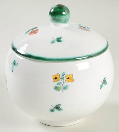 Scattered Blossom Green (Coupe) Sugar Bowl & Lid