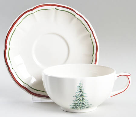 Filets Noel (Christmas Tree) Breakfast Cup & Saucer Set