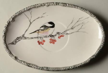 Winter Chickadee Underplate for Gravy Boat