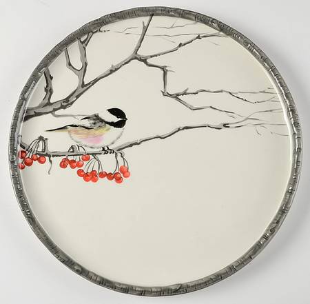 Winter Chickadee 12" Chop Plate (Round Platter)