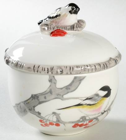 Winter Chickadee Sugar Bowl & Lid