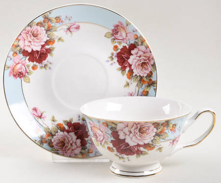 Peony and Strawberry Blue Footed Cup & Saucer Set