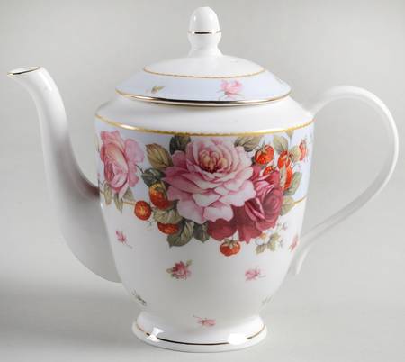 Peony and Strawberry Blue Tea/Coffee Pot & Lid