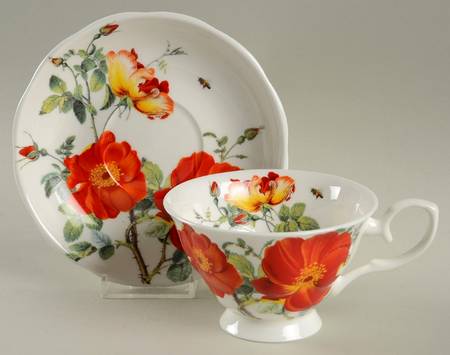 Rose and Poppy Footed Cup & Saucer Set