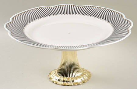 Scallop Navy Cake Stand with 4"-5" Metal Pedestal  Hc