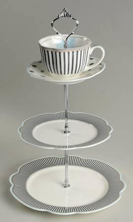 Scallop Navy 3 Tier Serving Tray