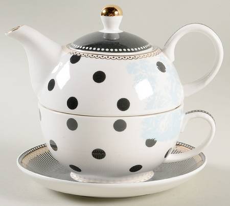 Scallop Navy Individual Teapot & Lid with Cup & Saucer