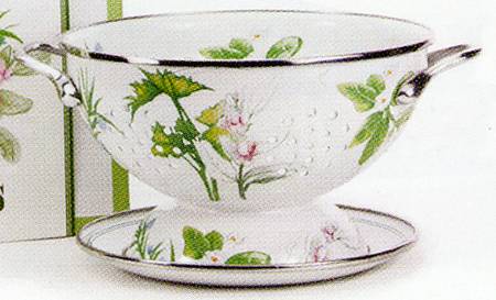 Herbs Enamelware 1.5 Quart Colander & Drip Plate Set