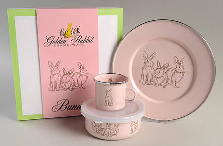 Pink Bunnies Enamelware by Golden Rabbit Enamelware