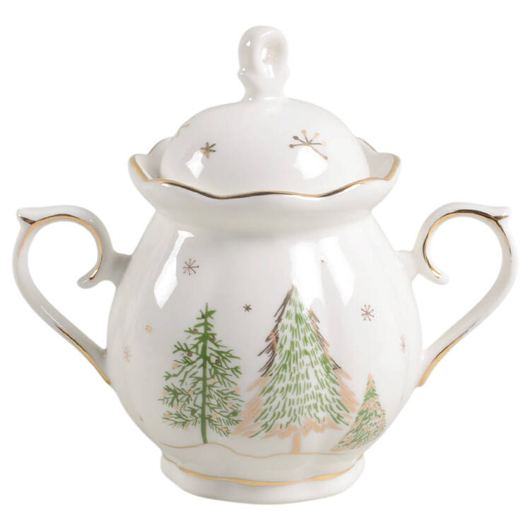 Green Gold Trees Sugar Bowl & Lid