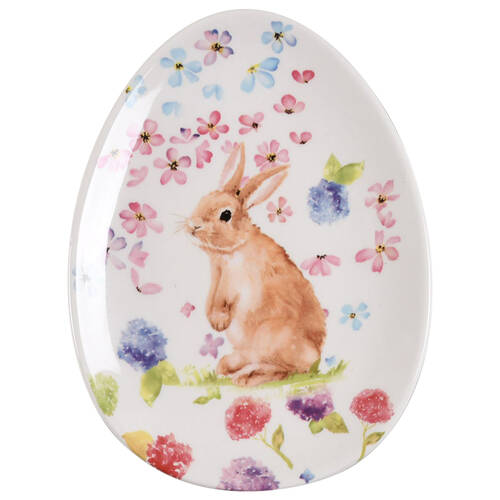 Spring Flower Bunny 7" Egg Shape Plate by Grace's Teaware