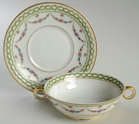 Beaucaire (Gold Trim) Footed Cream Soup Bowl & Saucer Set