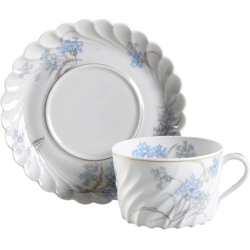 Bergere (Blue Flowers, Gold Verge) Flat Cup & Saucer Set