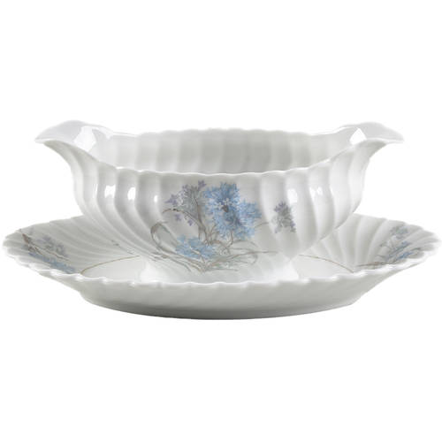 Bergere (Blue Flowers, Gold Verge) Gravy Boat with Attached Underplate