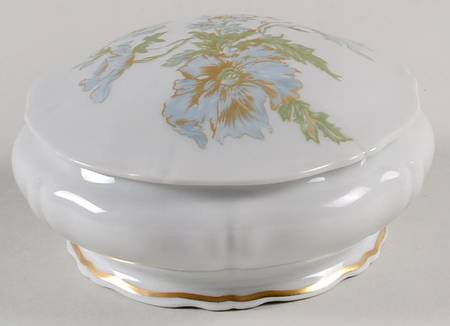 Bergere (Blue Flowers, Gold Verge) Round Box & Lid