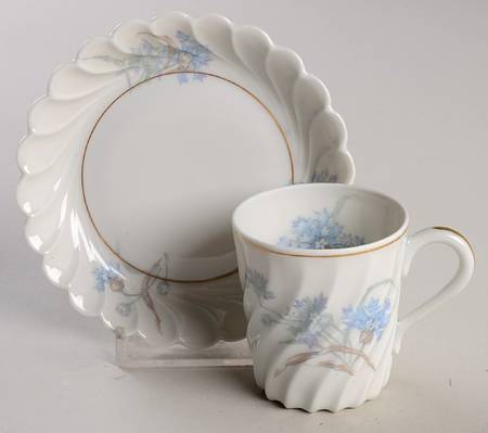 Bergere (Blue Flowers, Gold Verge) Flat Demitasse Cup & Saucer Set