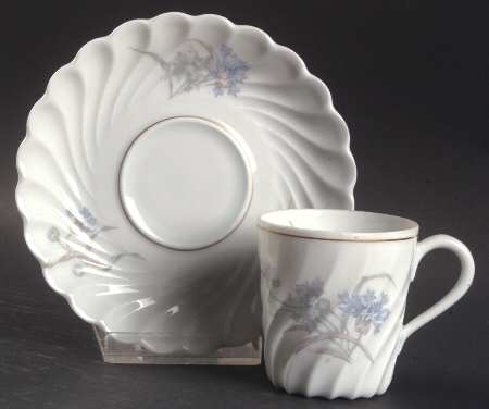 Bergere (Blue Flowers, Gold Verge) Flat Demitasse Cup & Saucer Set