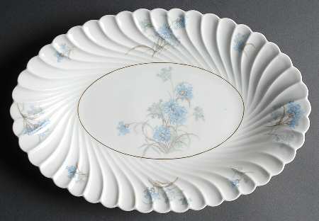 Bergere (Blue Flowers, Gold Verge) 13" Oval Serving Platter