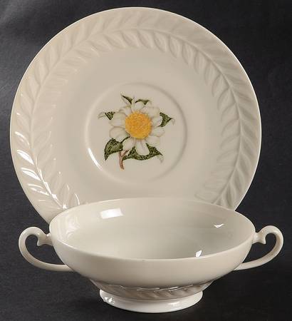 Camellia Footed Cream Soup Bowl & Saucer Set