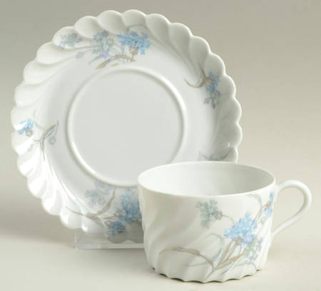 Bergere (Blue Flowers, No Verge Line) Flat Cup & Saucer Set