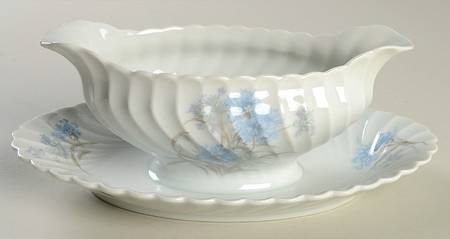 Bergere (Blue Flowers, No Verge Line) Gravy Boat with Attached Underplate