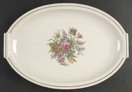 Miramar (Floral Center, Gold Band) 16" Oval Serving Platter