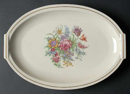 Miramar (Floral Center, Gold Band) 13" Oval Serving Platter