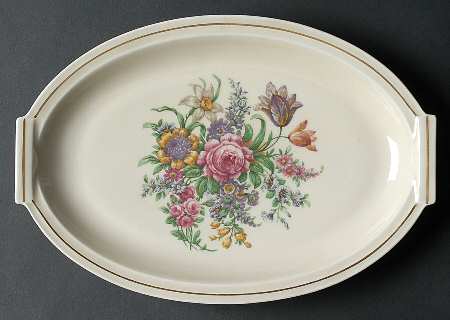 Miramar (Floral Center, Gold Band) 11" Oval Serving Platter