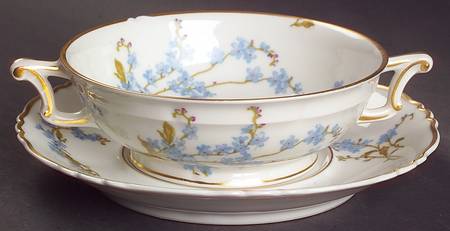 Montmery (Forget Me Nots) Footed Cream Soup Bowl & Saucer Set