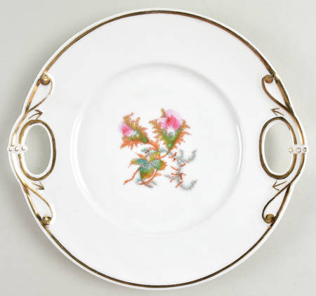Moss Rose (Thick Gold Trim) Handled Cake Plate