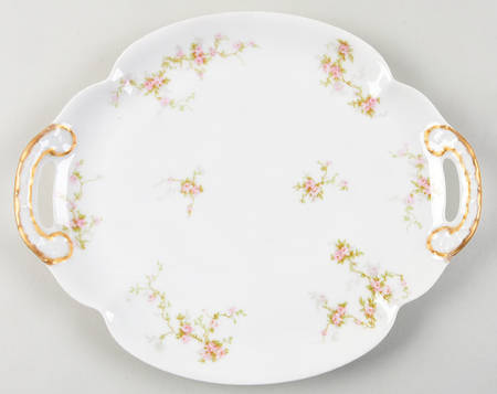 Pink Spray Handled Cake Plate