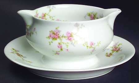 Pink Spray Gravy Boat with Attached Underplate