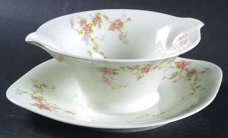 Pink Spray Gravy Boat with Attached Underplate