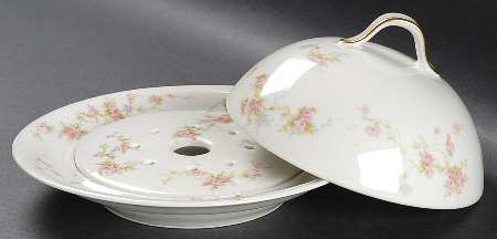 Pink Spray Round Covered Butter with Strainer