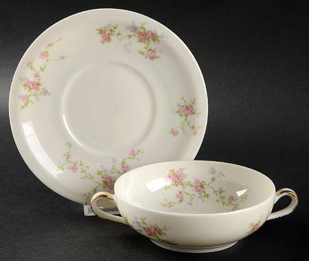 Pink Spray Flat Cream Soup Bowl & Saucer Set