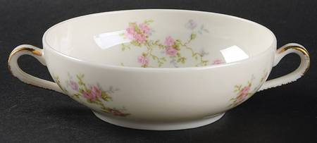 Pink Spray Flat Cream Soup Bowl