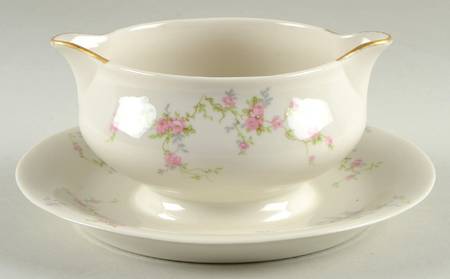 Pink Spray Gravy Boat with Attached Underplate