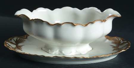 Ranson (Gold Trim) Gravy Boat with Attached Underplate