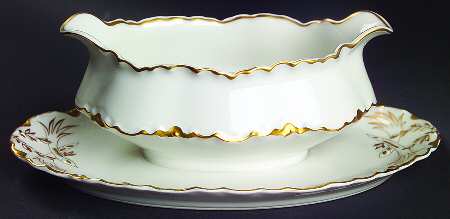 Ranson (Gold Trim) Gravy Boat with Attached Underplate