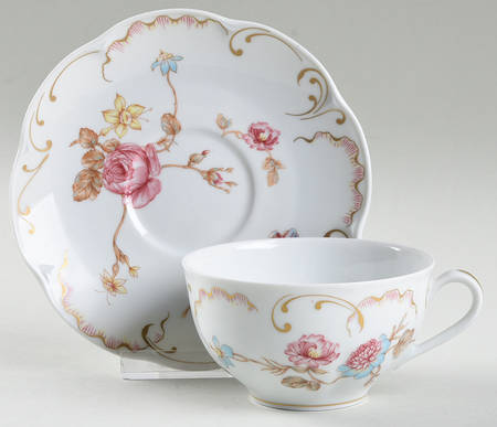 Roses De France Flat Cup & Saucer Set