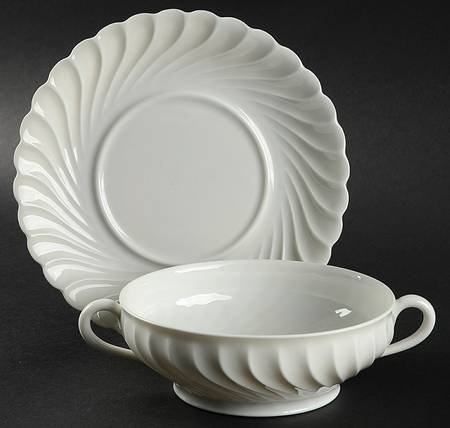Torse White (Newer, Post 1950) Flat Cream Soup Bowl & Saucer Set