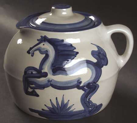 Blue Horse Bean Pot & Lid