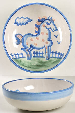 Country Scene Blue 8" Round Vegetable Bowl