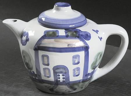 Country Scene Blue Teapot & Lid